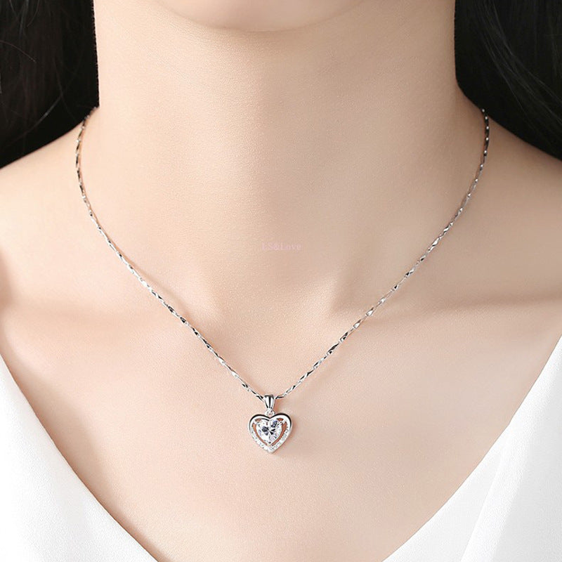 Silver Heart Shape Rhinestone Necklace in 3 Colors - Wazzi's Wear