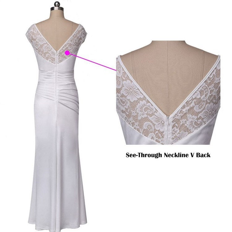Women’s Floor Length Sleeveless Gown with Lace Detail in 4 Colors XS-3XL - Wazzi's Wear