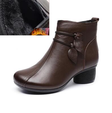 Women's Thick Heel Plush Warm Leather Boots in 2 Colors - Wazzi's Wear