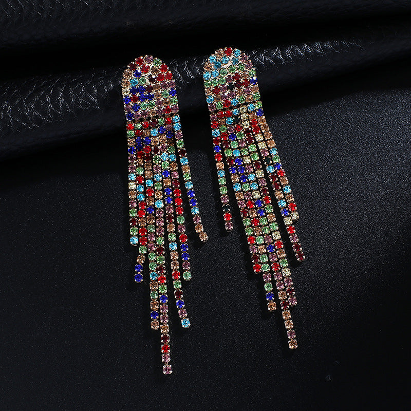 Women’s Rhinestone Tassel Earrings in 4 Colors - Wazzi's Wear