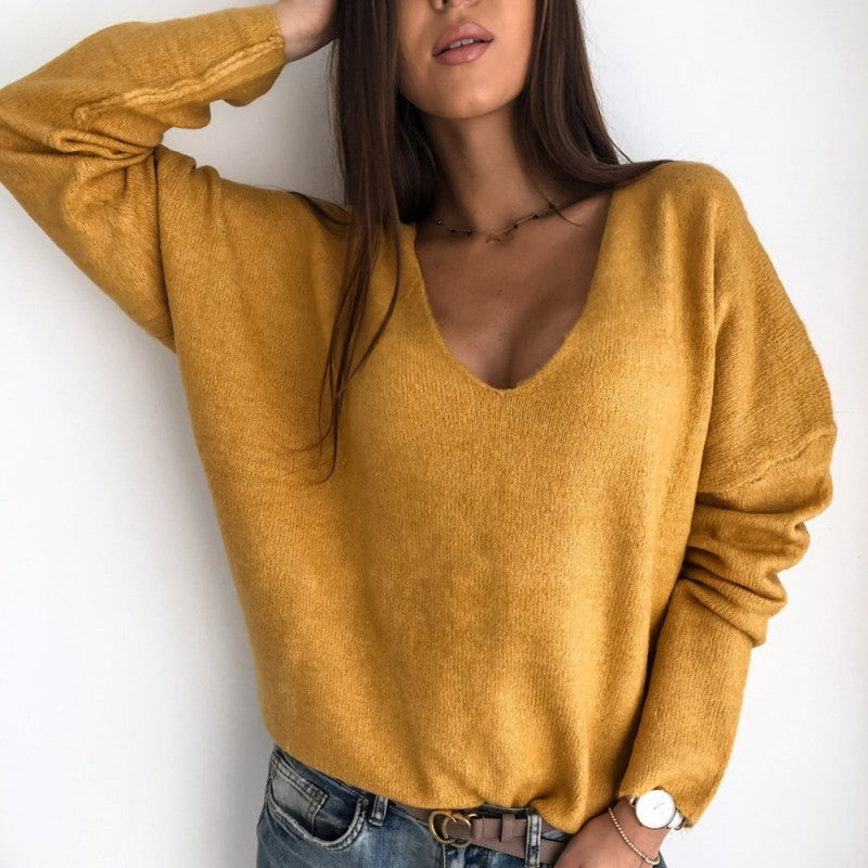 Women’s  V-Neck Knit Sweater in 4 Colors S-XXL - Wazzi's Wear