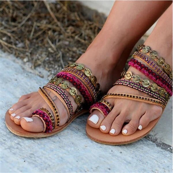 Women’s Flat Bohemian Beach Sandals - Wazzi's Wear