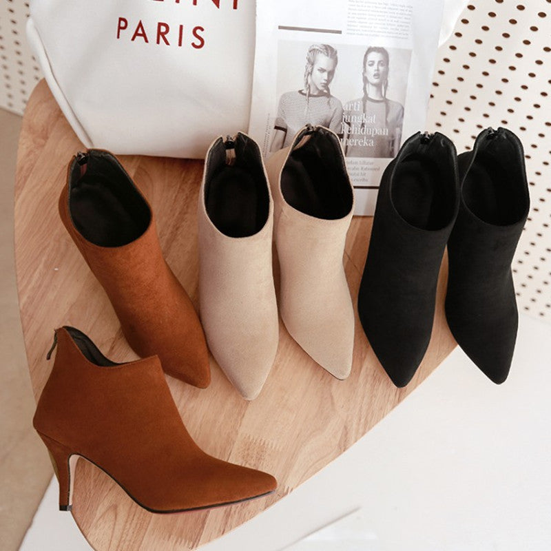 Women’s Suede Pointed Toe Ankle Boots with Stiletto Heel