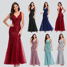Load image into Gallery viewer, Women’s Sleeveless V-Neck Sequin Mermaid Dress in 7 Colors S-XXL - Wazzi&#39;s Wear