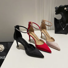 Load image into Gallery viewer, Women&#39;s Satin Stilettos with Pointed Toe and Ankle Strap in 3 Colors - Wazzi&#39;s Wear