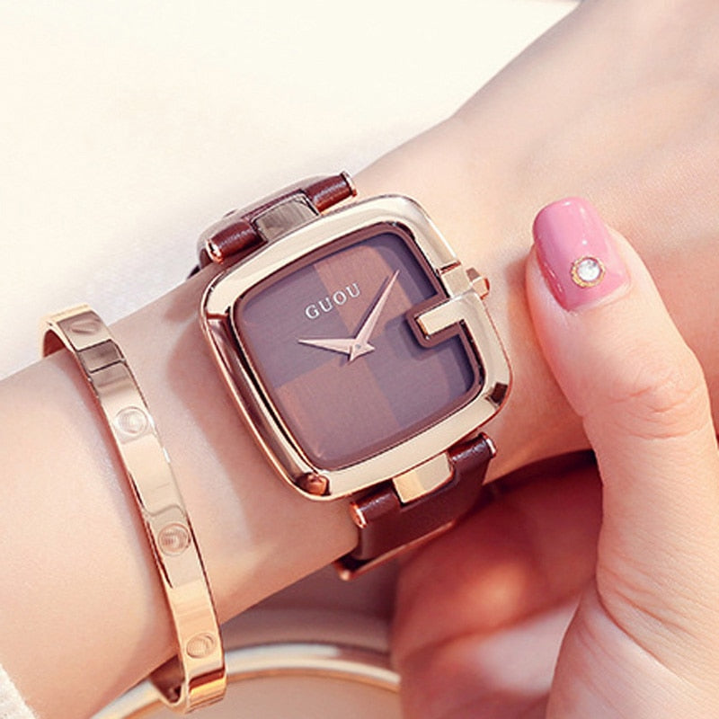 Women’s Square Quartz Bracelet Watch with Leather Strap in 5 Colors - Wazzi's Wear