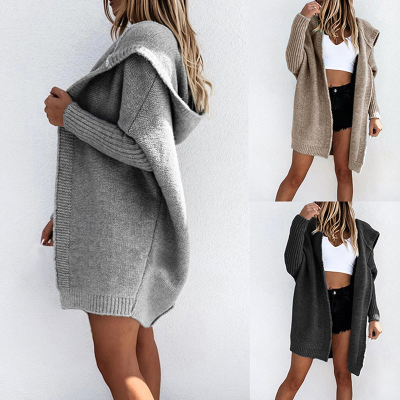 Women’s Loose Fit Knit Cardigan with Hood in 3 Colors S-XXL - Wazzi's Wear