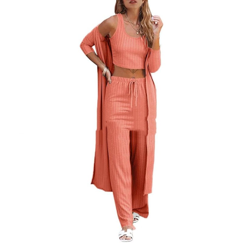 Vest Pants And Robe Three-piece Womens Loungewear Set
