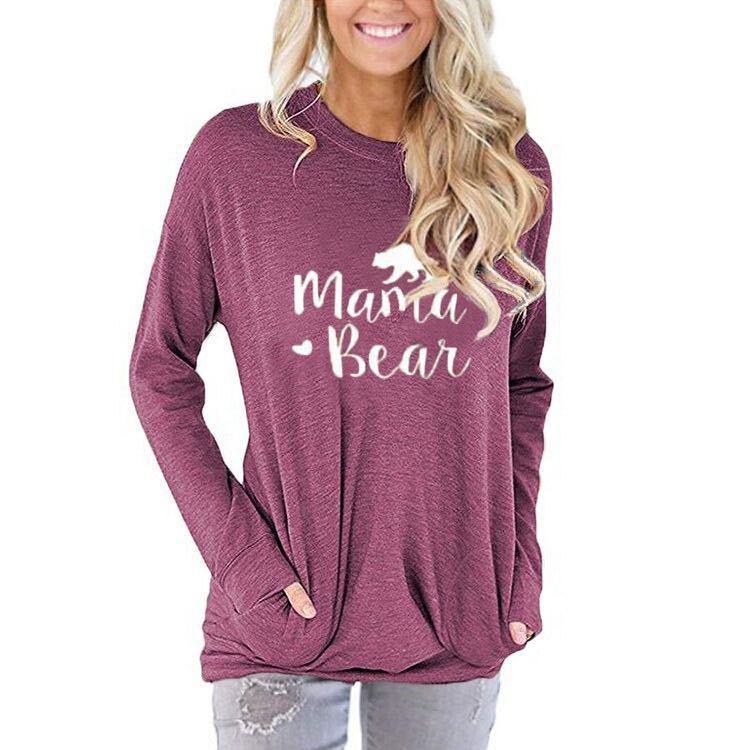 Women’s Long Sleeve Mama Bear Top with Pockets in 10 Colors S-XXL - Wazzi's Wear