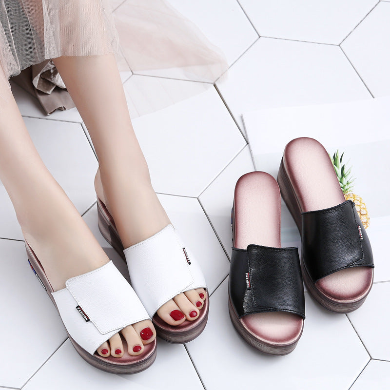 Women’s Slip-On Leather Platform Sandals in 2 Colors - Wazzi's Wear
