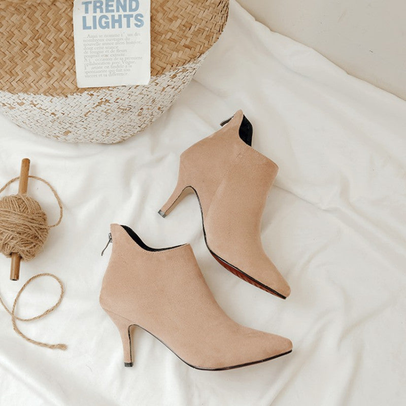 Women’s Suede Pointed Toe Ankle Boots with Stiletto Heel