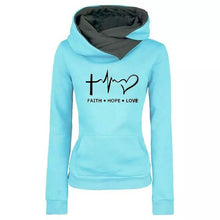 Load image into Gallery viewer, Women’s Faith Hope Love Graphic Hooded Sweatshirt in 4 Colors S-4XL - Wazzi&#39;s Wear