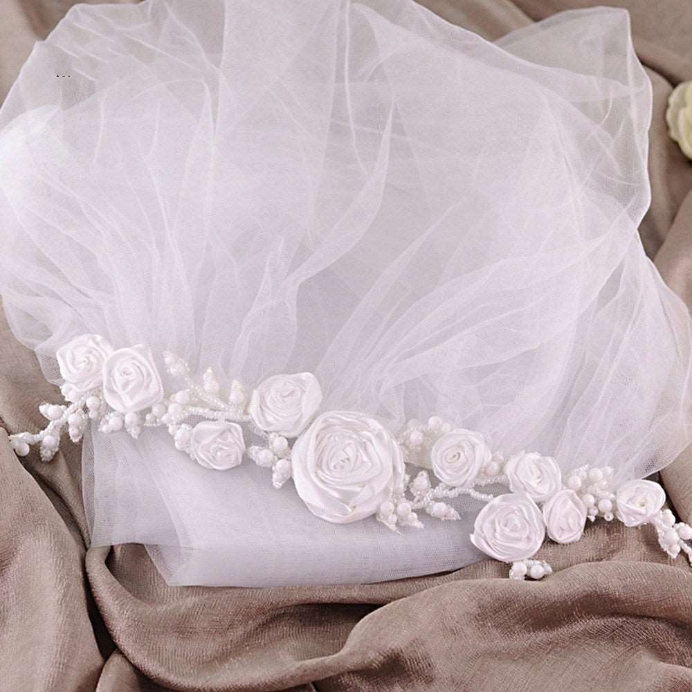 Double-Layer Wedding Veil with Flowers - Wazzi's Wear