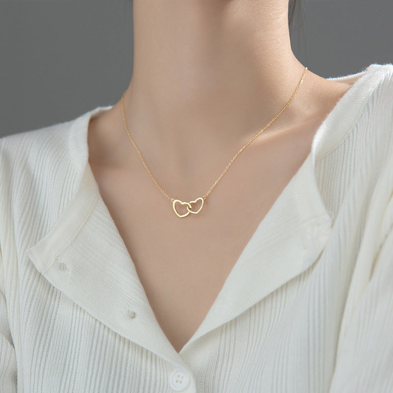 Interlocking Double Heart Gold or Silver Necklace - Wazzi's Wear