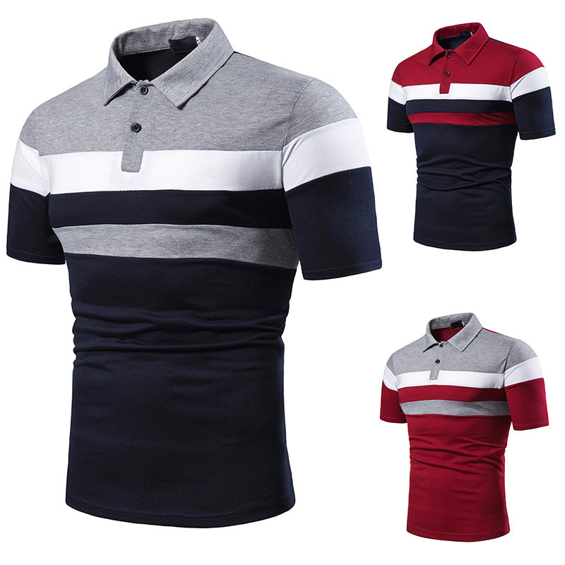 Men’s Striped Colorblock Short Sleeve Top with Lapel in 3 Colors S-3XL - Wazzi's Wear