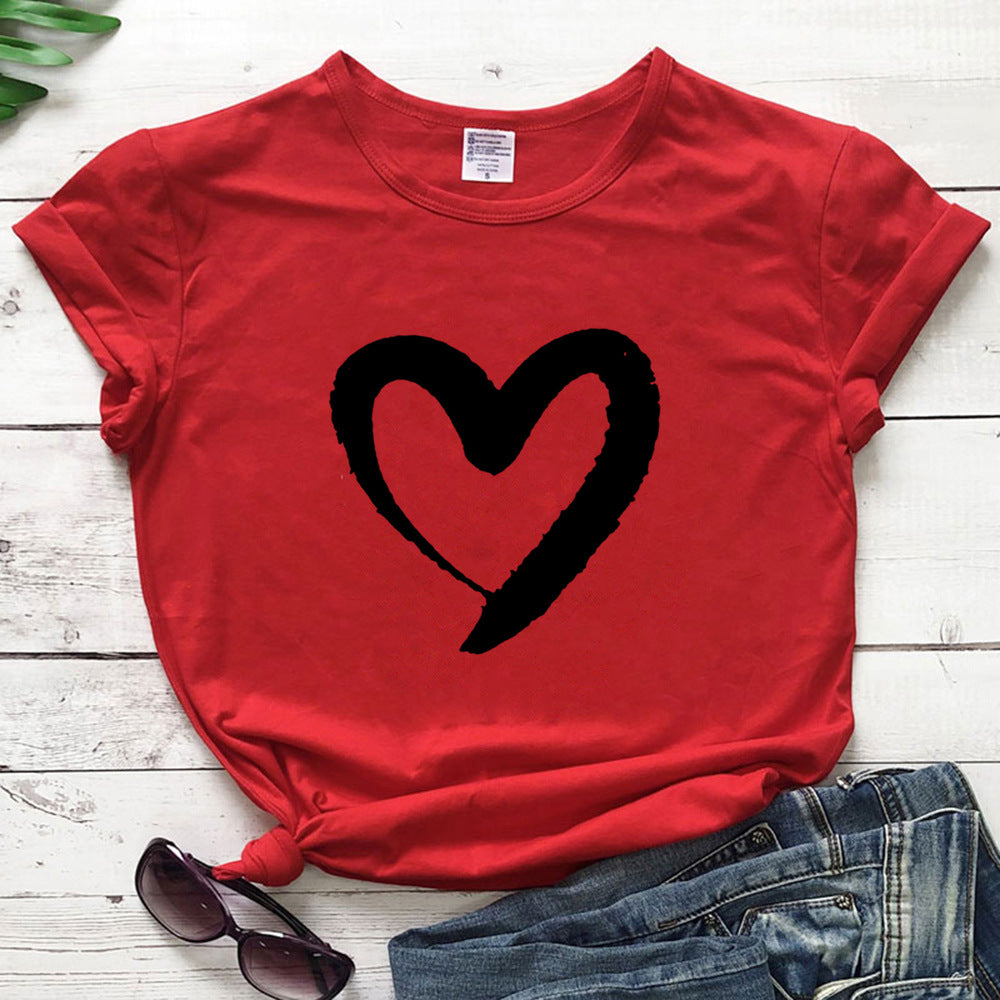 Women’s Short Sleeve Top with Heart in 7 Colors S-3XL - Wazzi's Wear