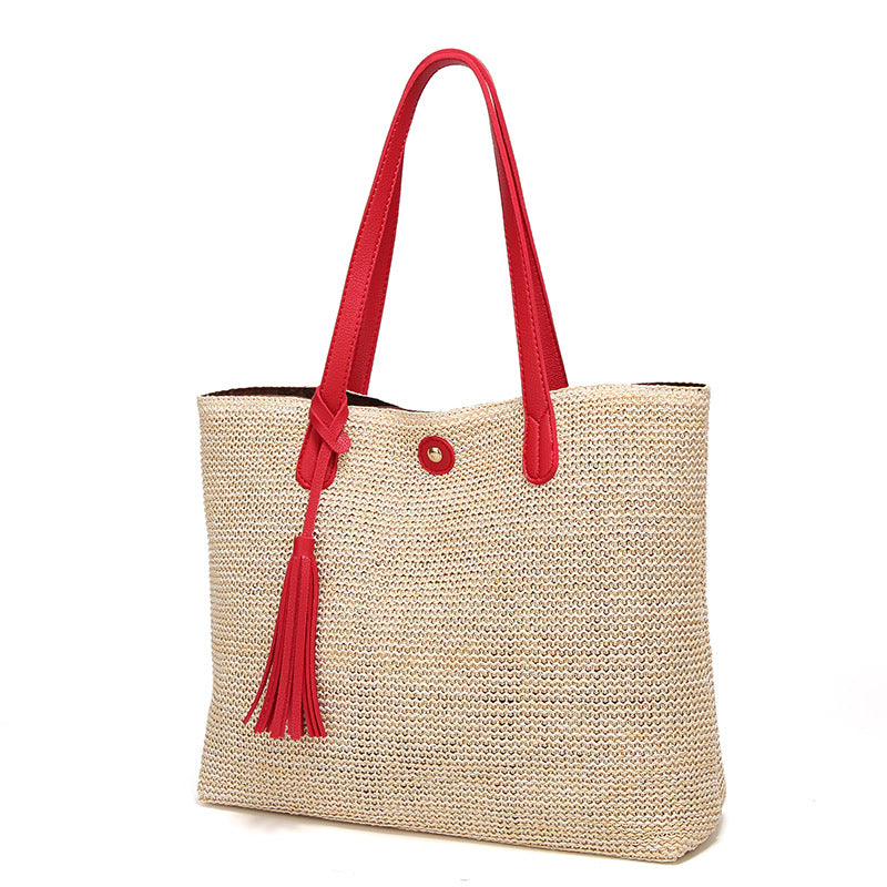 Women’s Woven Straw Beach Shoulder Bag with Tassel - Wazzi's Wear