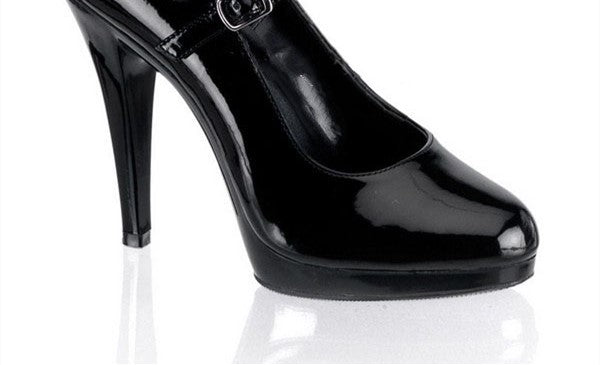 Women’s Black Closed Toe Patent Leather Platform Shoes with Buckle - Wazzi's Wear