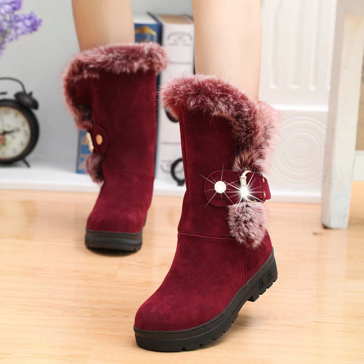 Women’s Winter Snow Boots with Faux Fur and Buckle in 3 Colors - Wazzi's Wear