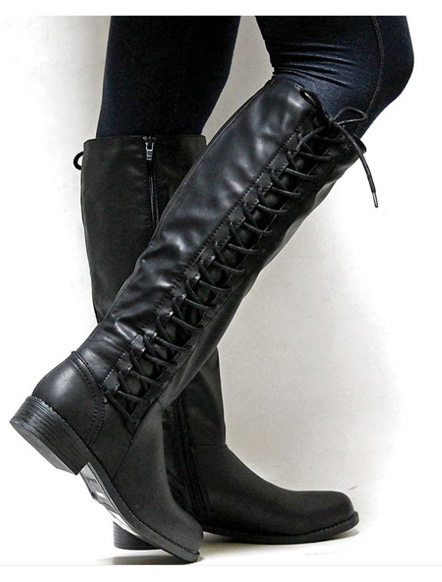 Women’s Lace Up Knee High Boots with Side Zipper in 3 Colors - Wazzi's Wear