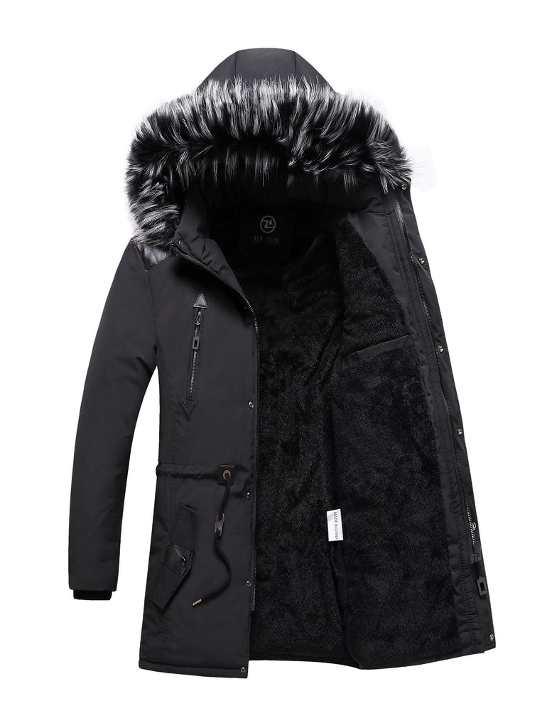 Men’s Hooded Mid-Length Winter Coat in 3 Colors L-3XL - Wazzi's Wear