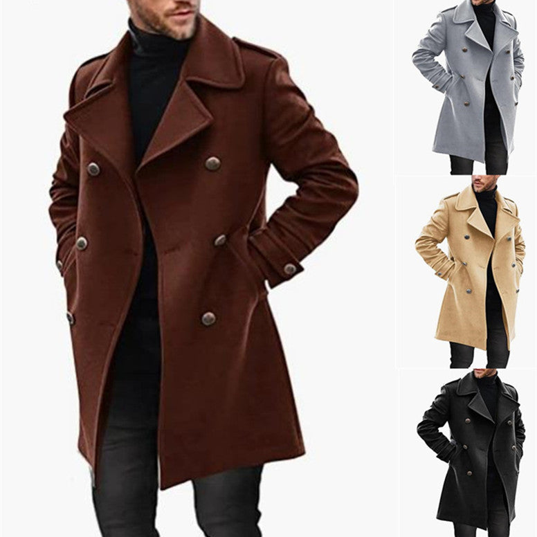 Men’s Wool Coat with Lapel and Pockets