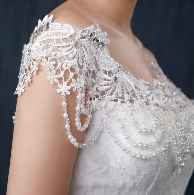 Women’s Lace Short Sleeve Mermaid Wedding Dress with Fishtail S-XL - Wazzi's Wear