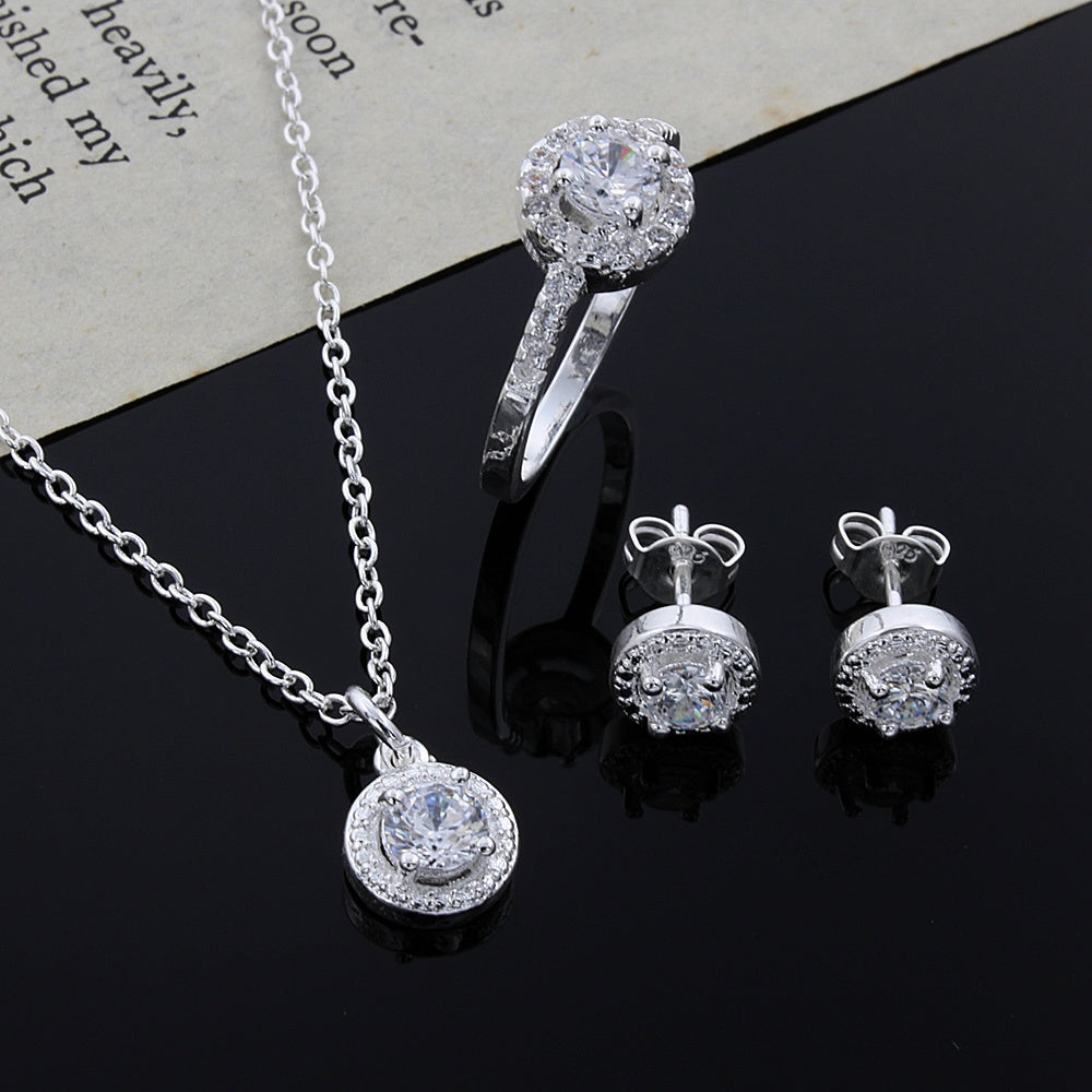 Women’s Zircon Necklace, Ring and Earrings 3 Piece Jewellery Set - Wazzi's Wear