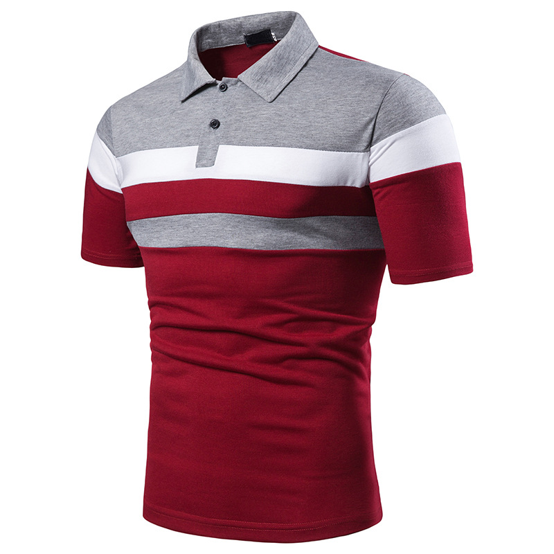 Men’s Striped Colorblock Short Sleeve Top with Lapel in 3 Colors S-3XL - Wazzi's Wear