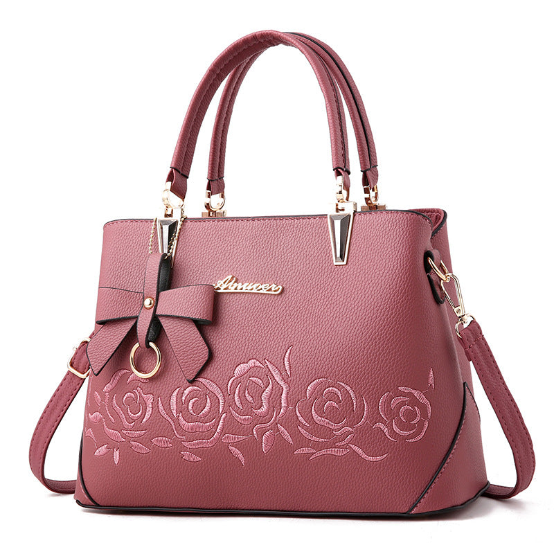 Women’s Hand Shoulder Bag with Embroidered Roses in 8 Colors - Wazzi's Wear