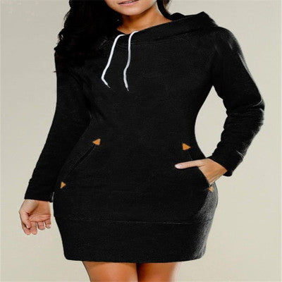 Women’s Hooded Sweatshirt Dress with Pockets in 5 Colors S-5XL - Wazzi's Wear