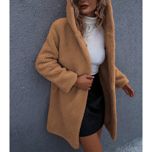 Women's Hooded Mid-Length Plush Coat in 2 Colors S-XL - Wazzi's Wear
