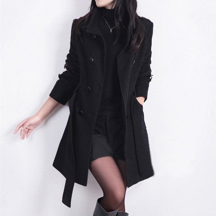 Women’s Mid-Length Woolen Coat in 2 Colors M-4XL - Wazzi's Wear