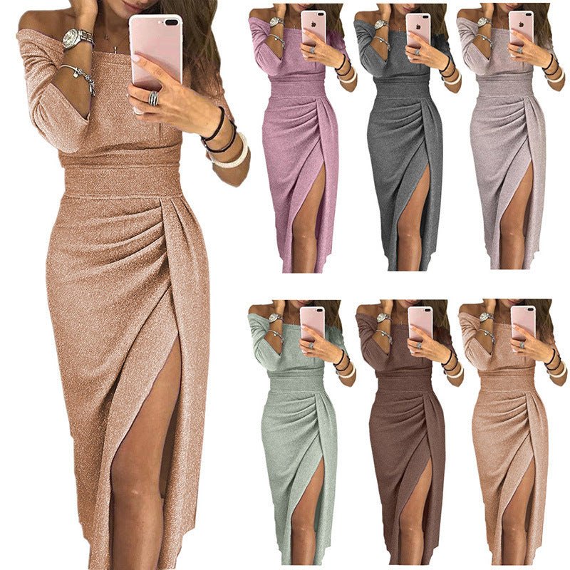 Women’s Off-the-Shoulder Evening Dress with Leg Slit