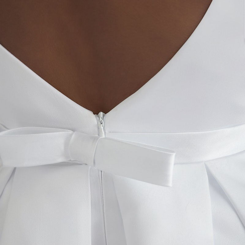 Women’s White Satin Backless A-line Prom Evening Dress with Pockets XS-3XL - Wazzi's Wear
