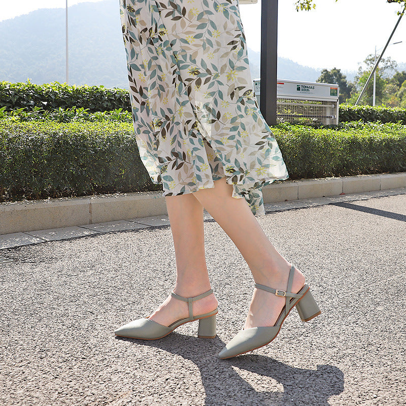 Chaussures à talons hauts et épais pour femmes avec bout pointu en 3 couleurs