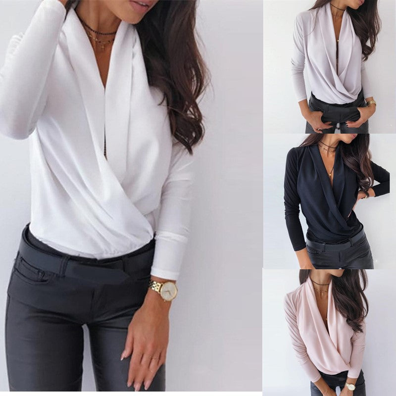 Women’s V-Neck Long Sleeve Top in 3 Colors S-3XL - Wazzi's Wear