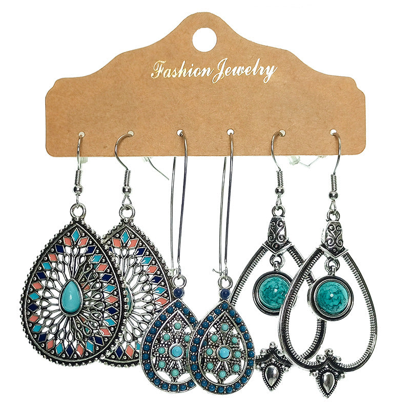 Women’s Water Drop Boho Three Pair Earrings Set - Wazzi's Wear