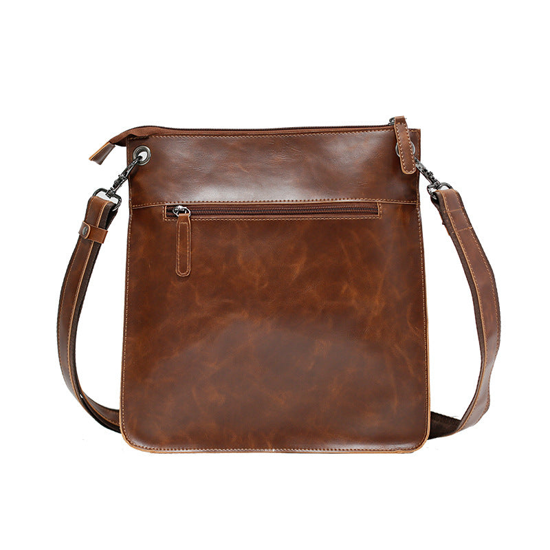 Men’s Brown PU Leather Shoulder Messenger Bag with Zipper - Wazzi's Wear