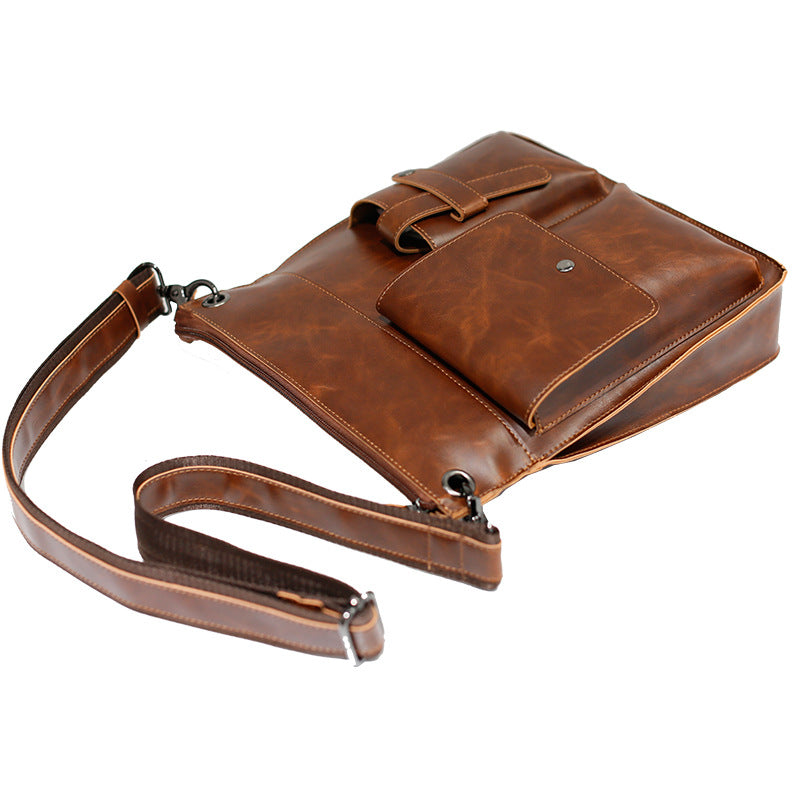 Men’s Brown PU Leather Shoulder Messenger Bag with Zipper - Wazzi's Wear