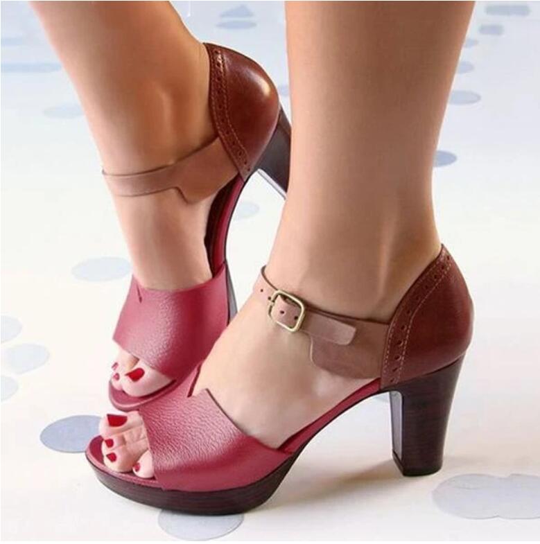 Women’s Open Toe Thick High Heel Shoes in 4 Colors - Wazzi's Wear