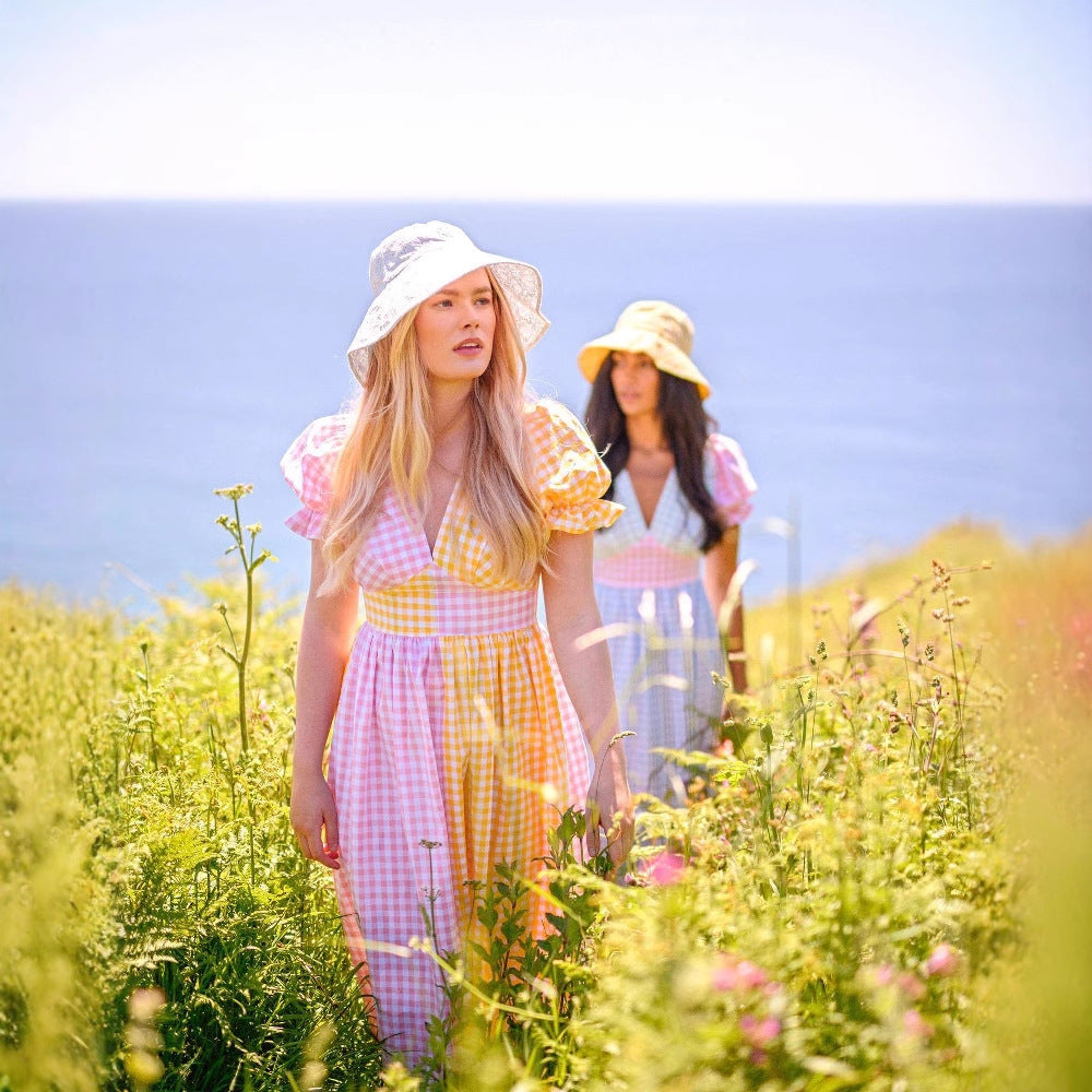 New Design-Driven Niche Summer Thin Plaid V-Neck Dress