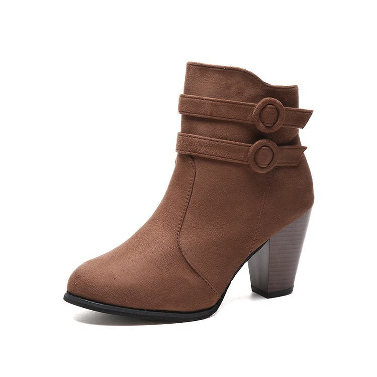 Women’s Suede Pointed Toe Thick Heel Ankle Boots