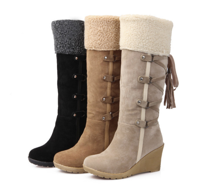 Women’s Suede Knee Length Boots with Wedge Heel