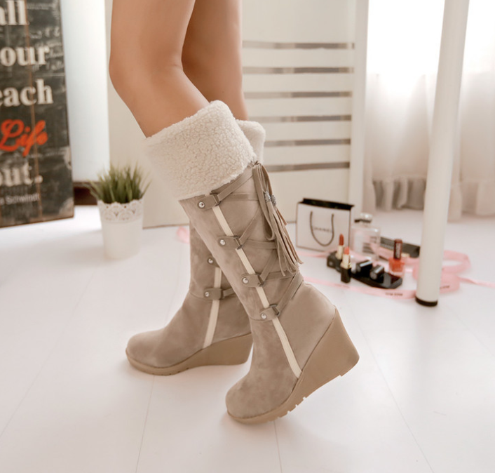 Women’s Suede Knee Length Boots with Wedge Heel