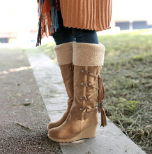 Load image into Gallery viewer, Women’s Suede Knee High Plush Snow Boots with Wedge Heels in 3 Colors - Wazzi&#39;s Wear