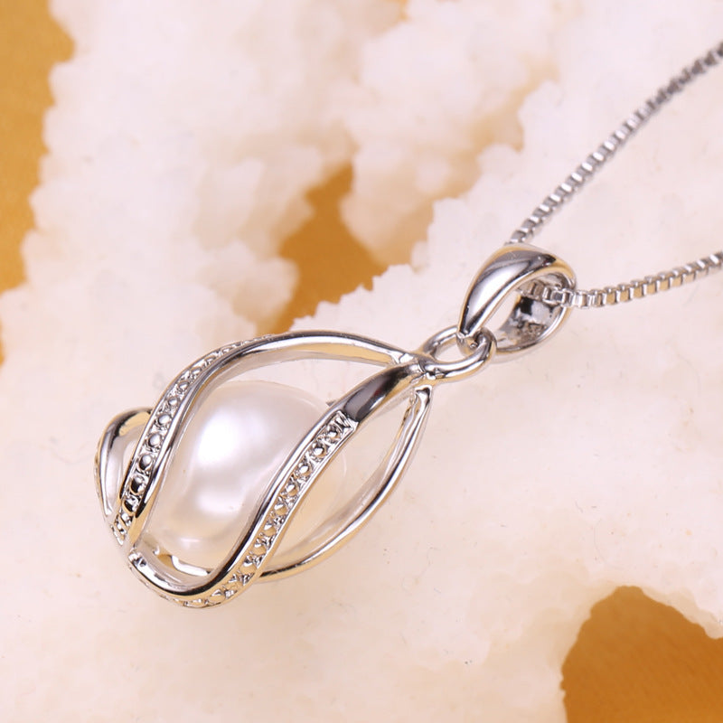 Silver Water Drop Necklace Pendant with Pearl - Wazzi's Wear