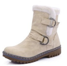 Women’s Short Plush Snow Boots with Buckle in 4 Colors - Wazzi's Wear