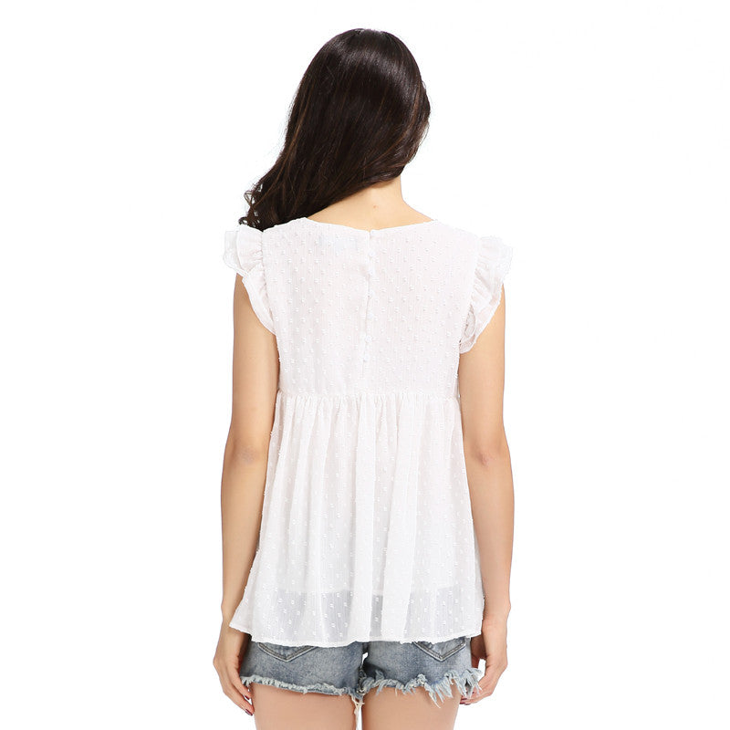 Seersucker embroidered sleeveless top