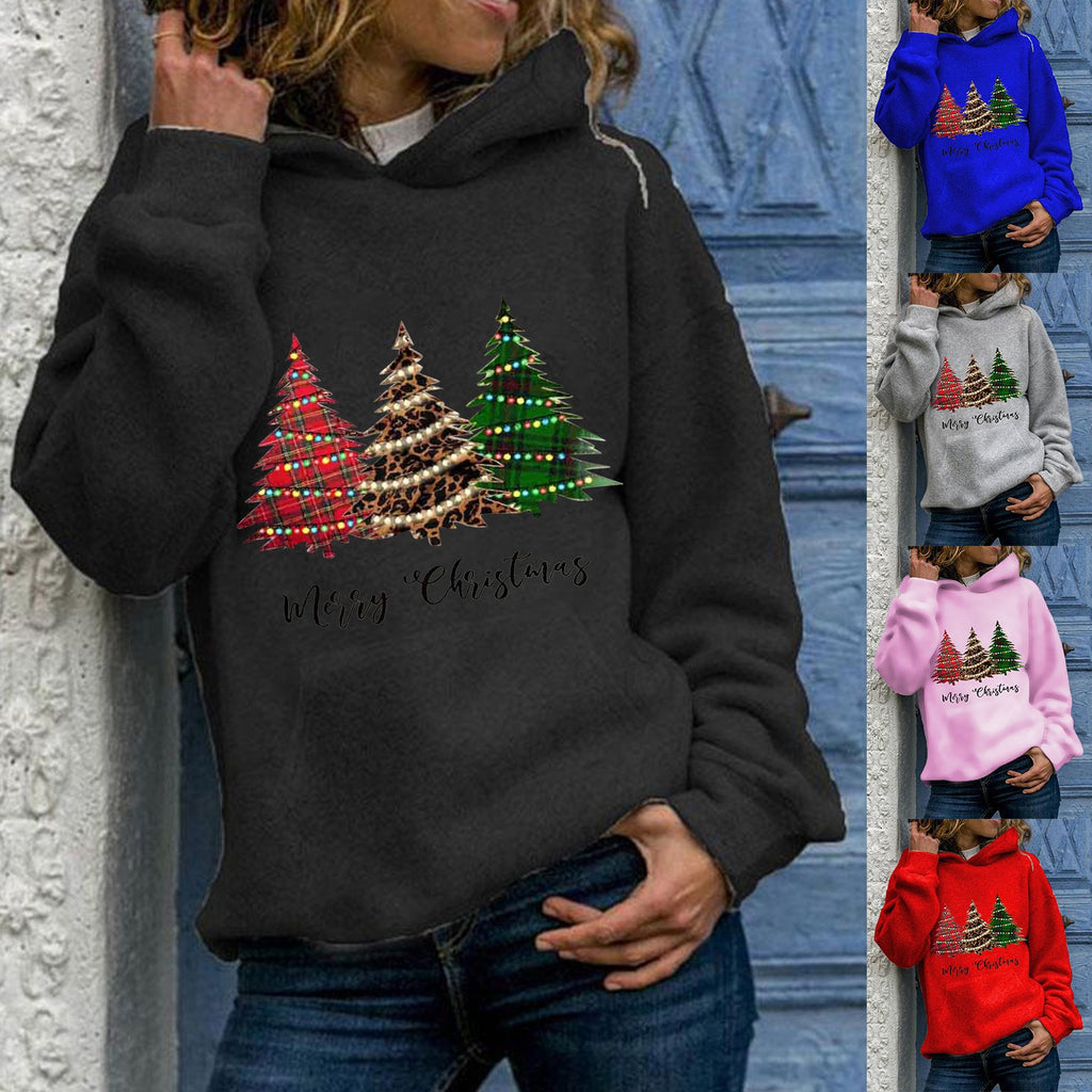 Women’s Merry Christmas Tree Hooded Sweatshirt in 5 Colors XS-3XL - Wazzi's Wear